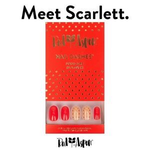 NIB Red Aspen "Lovely Scarlett" Nails – Medium Round Ruby Red & Gold